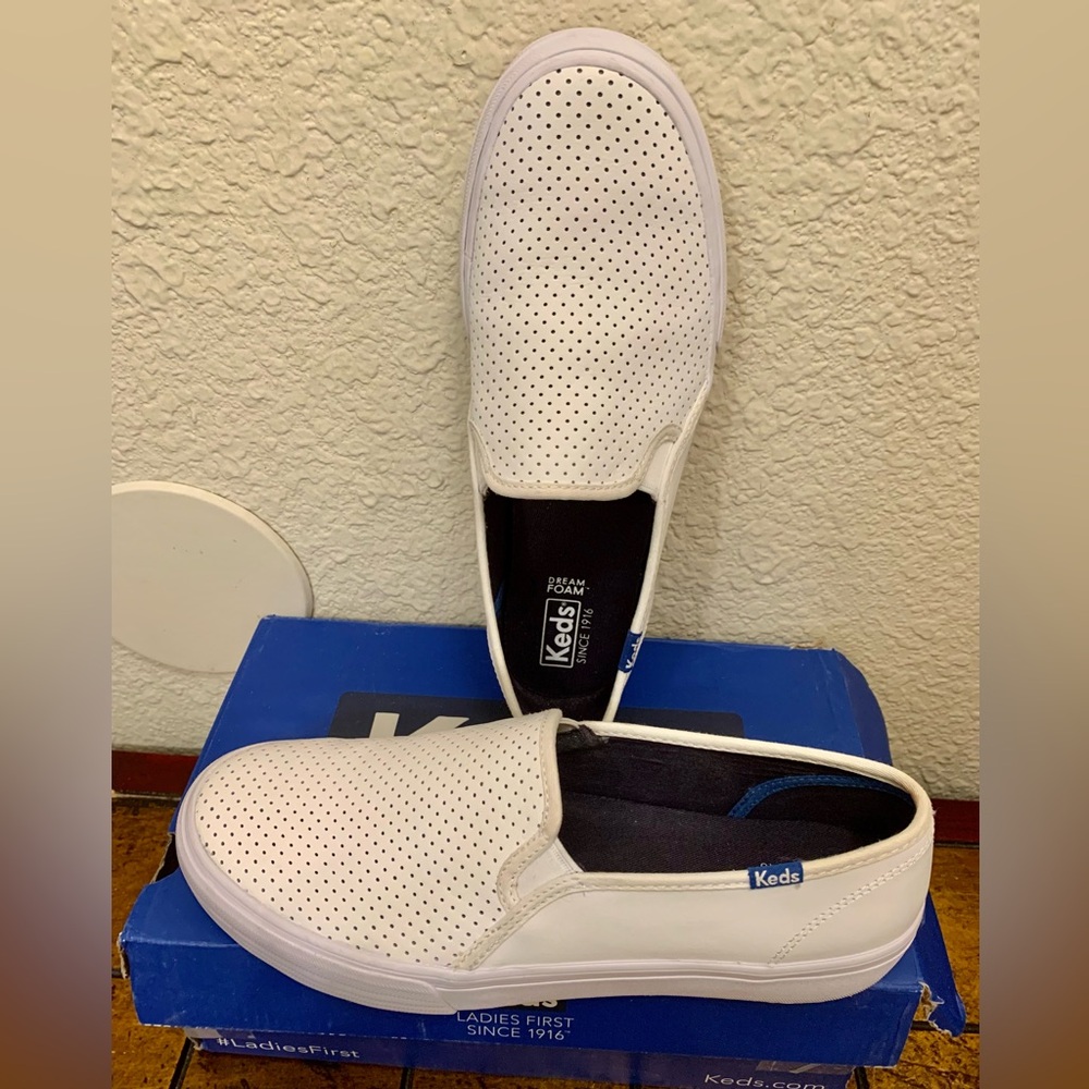 Women’s Authentic White Perforated Leather Keds